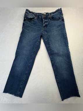 Oliver Logan Cropped Straight Leg Jeans Button Fly Raw Hem Blue 28